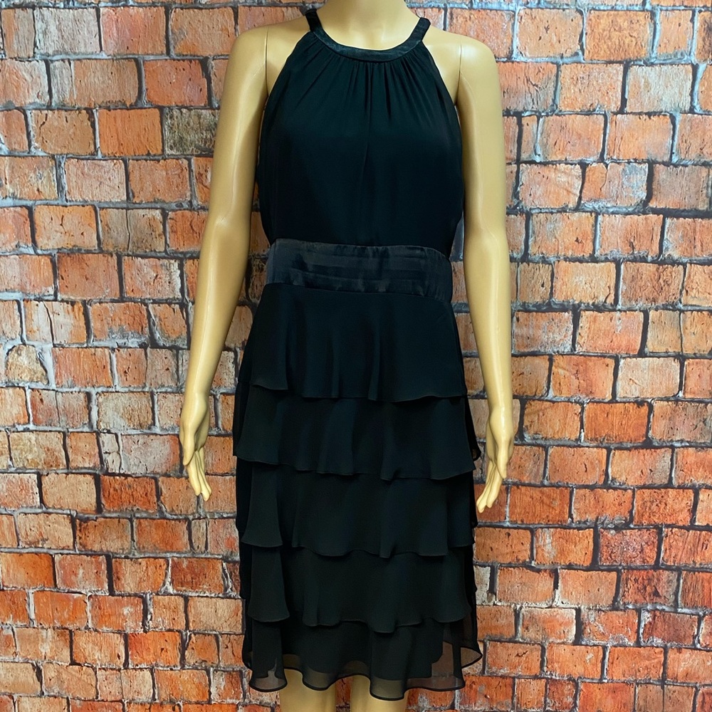 Evan Picone Black Halter Neck Tiered Dress